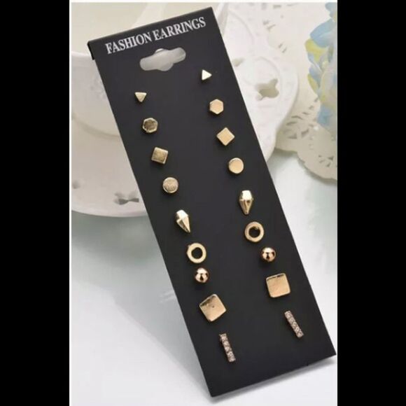 Fashion Jewelry Jewelry - 9 Pairs Geo Mod Goldtone Earring Set